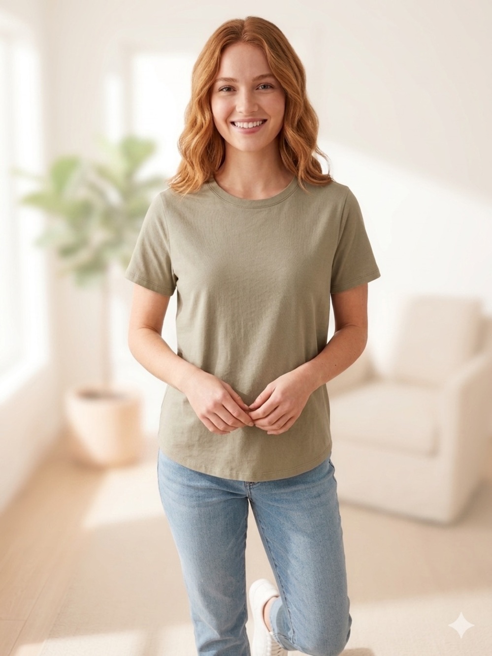 a new day Olive Crewneck Short Sleeve Tee